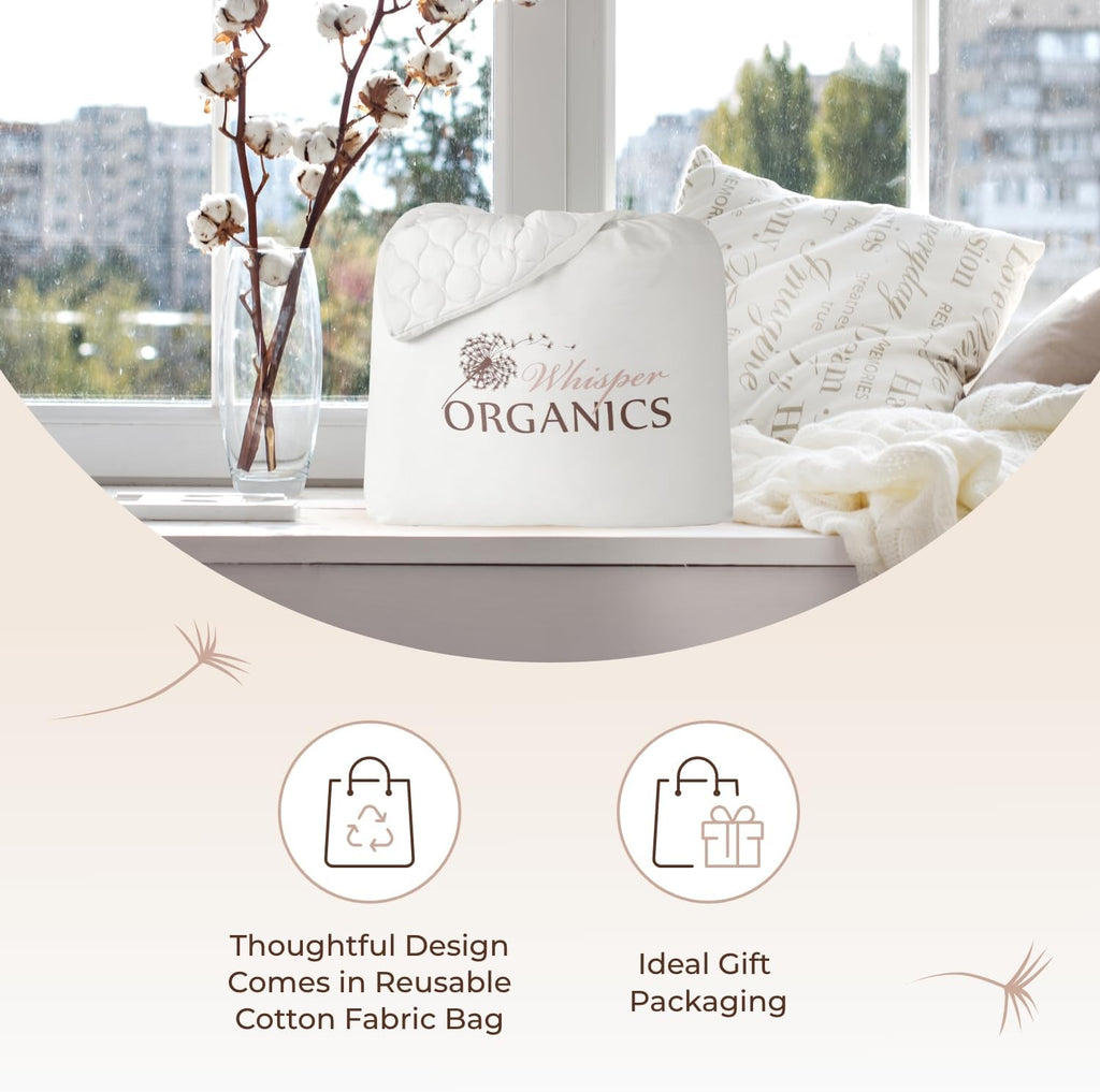 100% Cotton Organic Mattress Pad - Breathable & Cooling Mattress Protector King Size - Premium 300GSM Quilted and