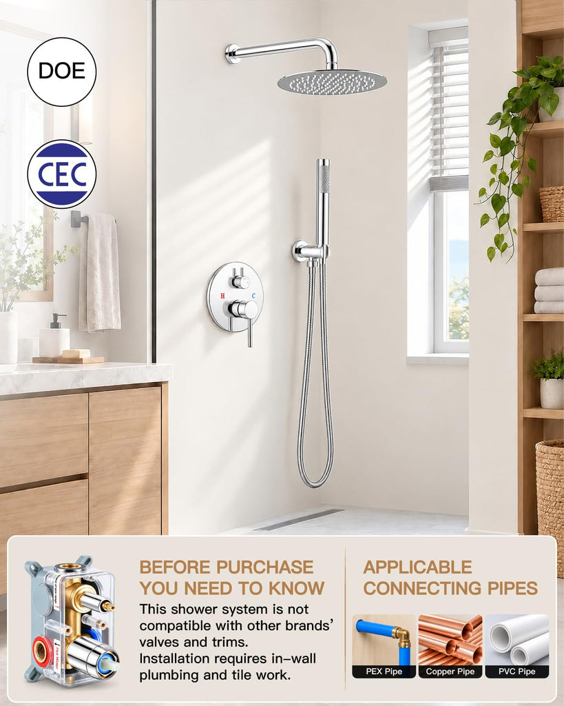 Shower Faucet Set with Rough-in Valve Trim Kit,Polish Chrome
