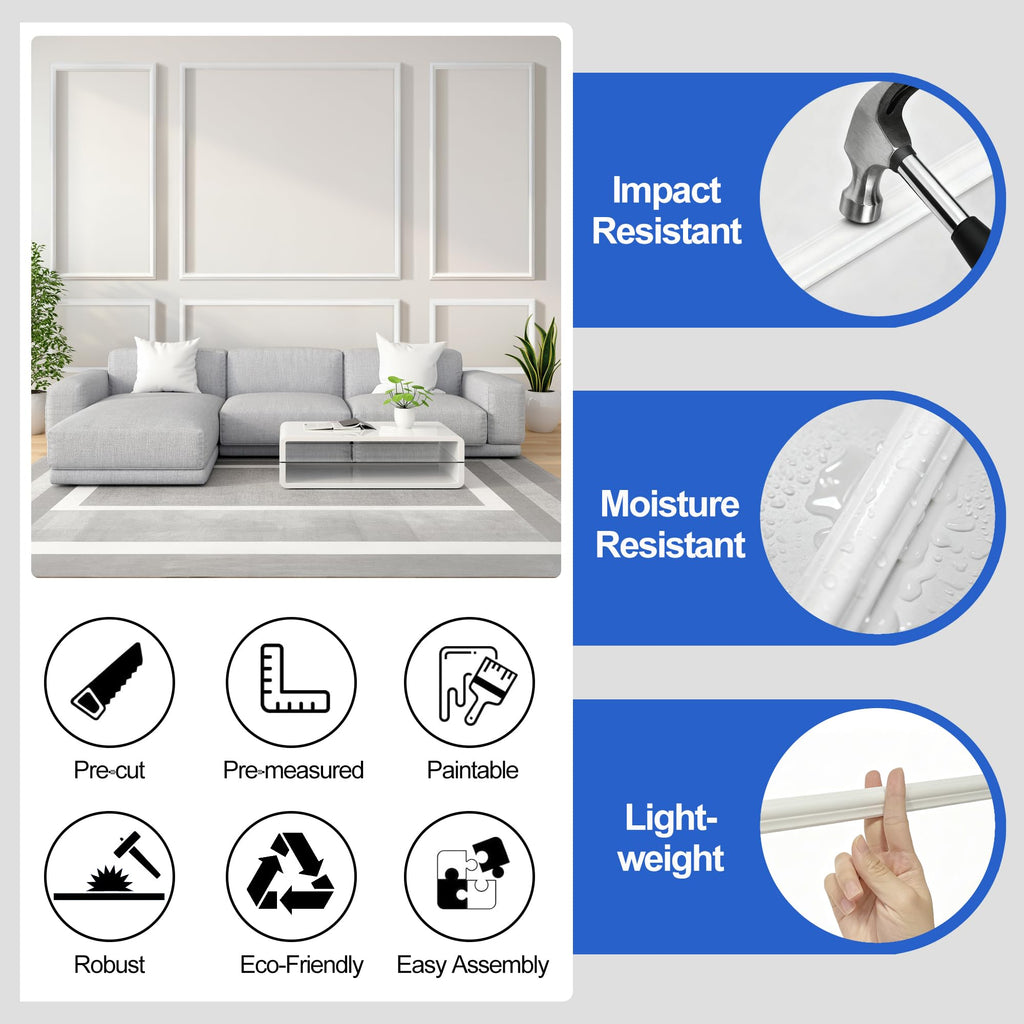 Peel and Stick Wall Molding Kit,34PCS Pre-Cut Door Molding Panels,3D Moulding Wainscoting Panel,Self Adhesive Walls