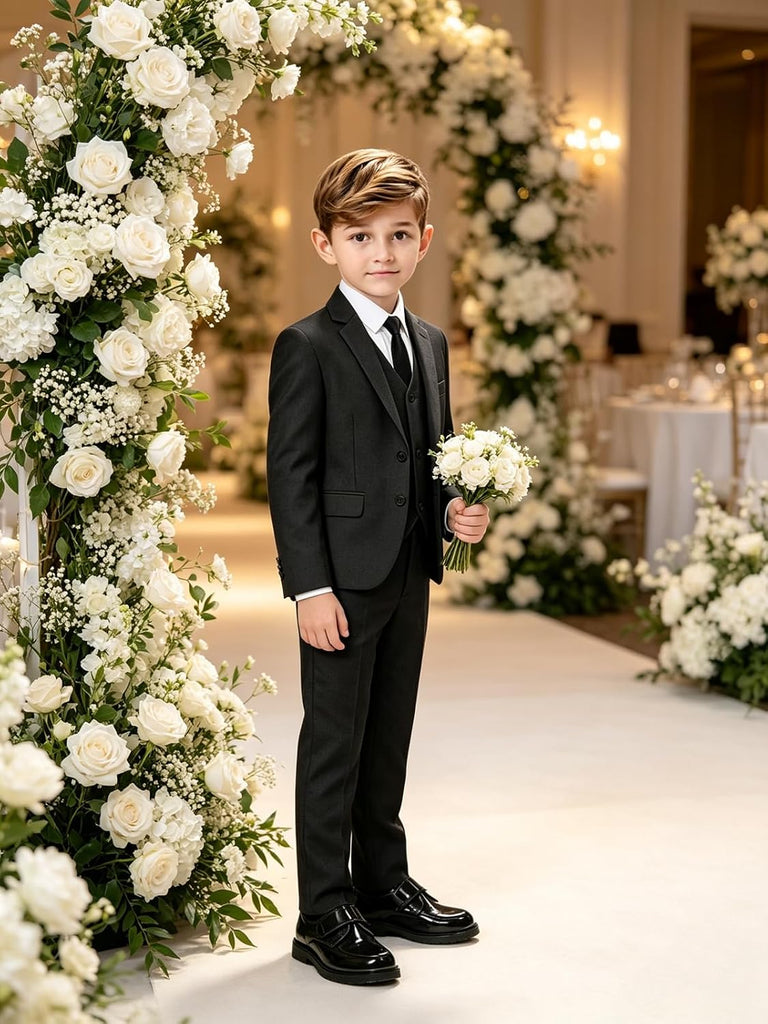 Suit for Boy Formal Slim Fit Tuxedo 5 Pieces Kids Toddler Wedding Outfit Blazer Pants Vest Set Boys Suits