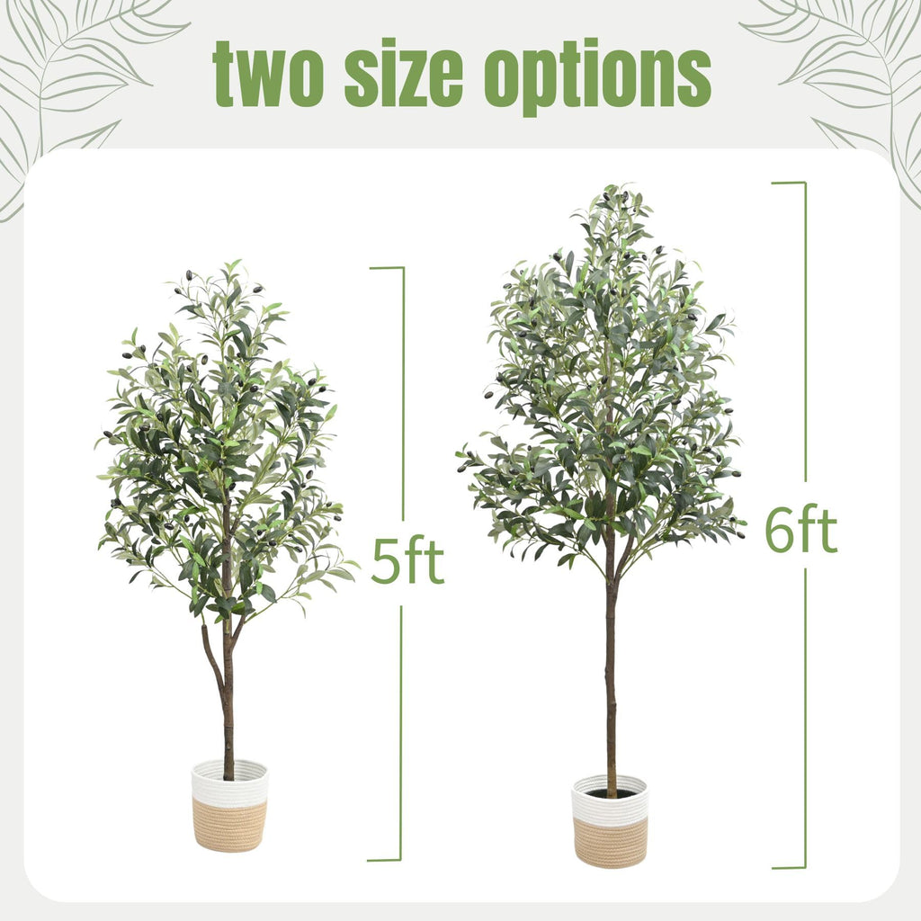 Artificial Olive Tree, 6ft Faux Tree with Woven Basket Decor
