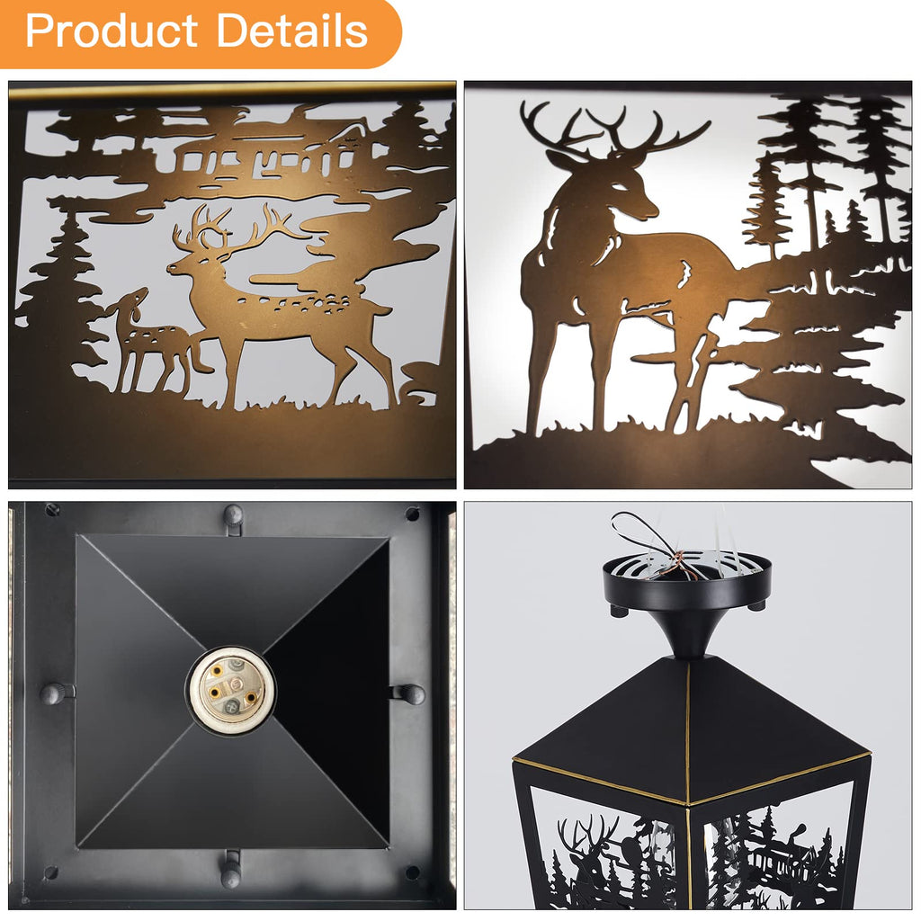 Farmhouse Semi Flush Mount Ceiling Light Fixture, Rustic Black Metal Deer Animal Light Fixtures for Log Cab, Foyer