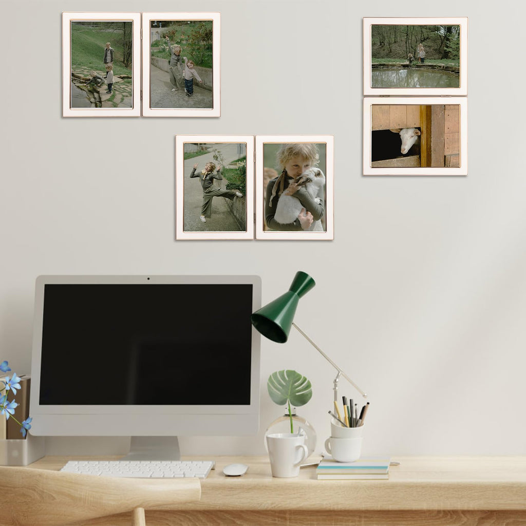5x7 Double Picture Frame, Tempered Glass, White Enamel