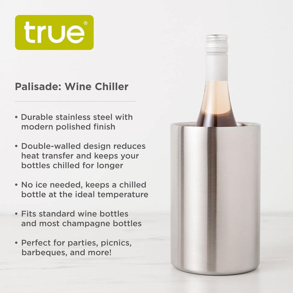 Cellar Wine Chiller, Double Walled Stainless Steel Bottle Chiller, No Ice Needed, Fits Standard Bottles, Silver, Set