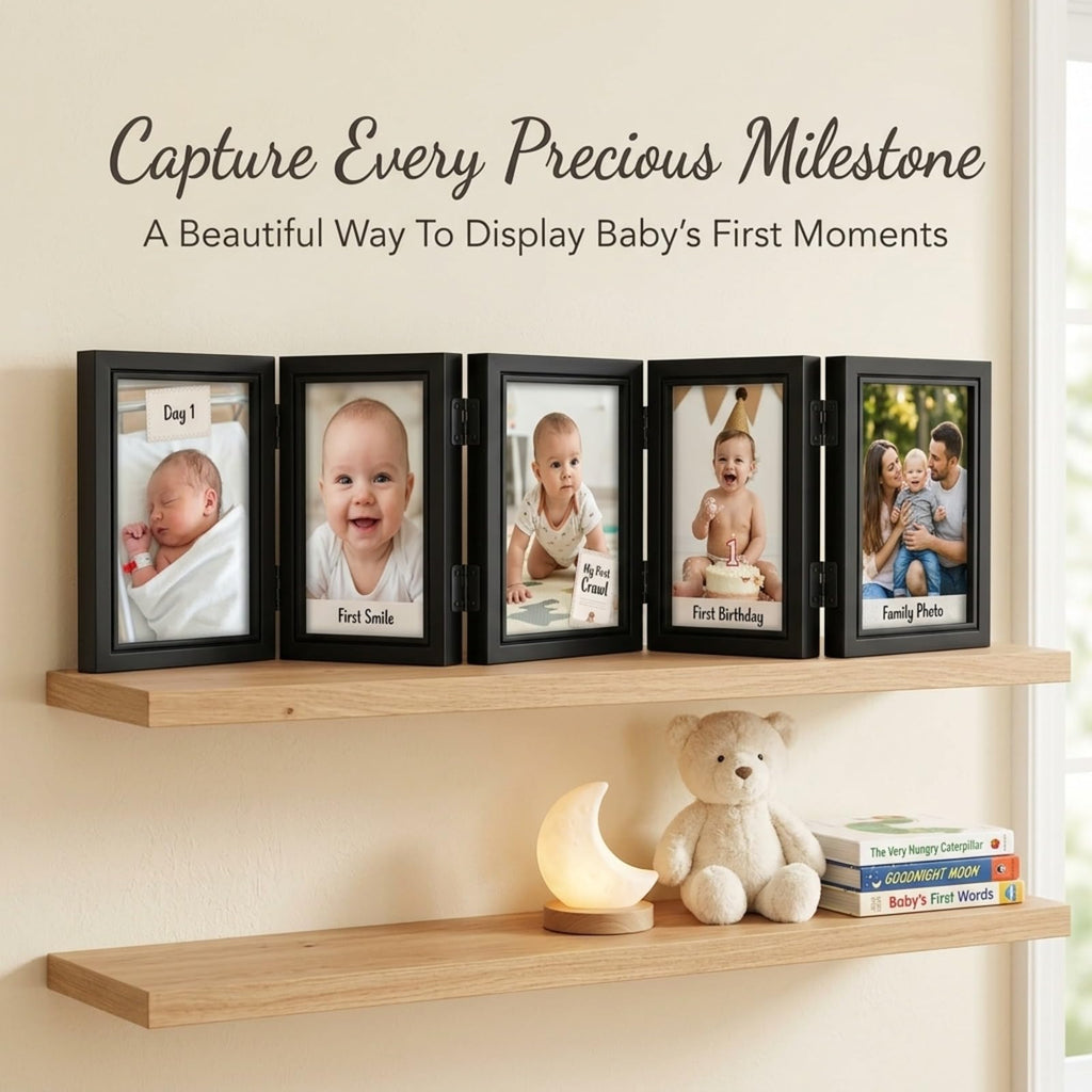 5 Folding Hinged Picture Frame Foldable Photo Frame for Family, Collage, Picture, photo, Rustic Desk, Birthday