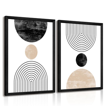 Mid Century Modern Wall Art Prints Set of 2 Neutral Abstract Geometric Wall Art Boho Canvas Prints Mid Century Eoind