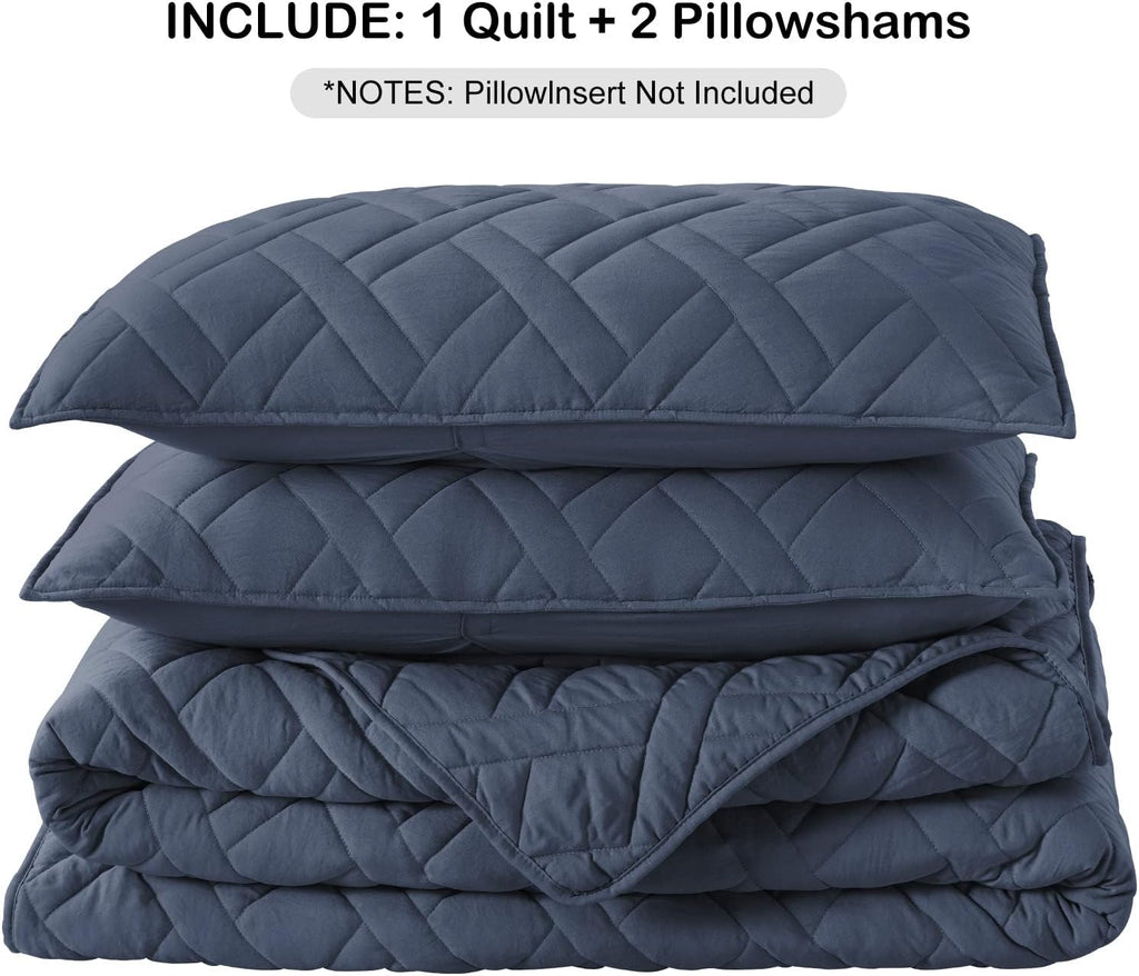 Quilt Set King Navy Blue, Classic Geometric Diamond Stitched Pattern, Ultra Soft Lightweight Bedspread Coverlet for