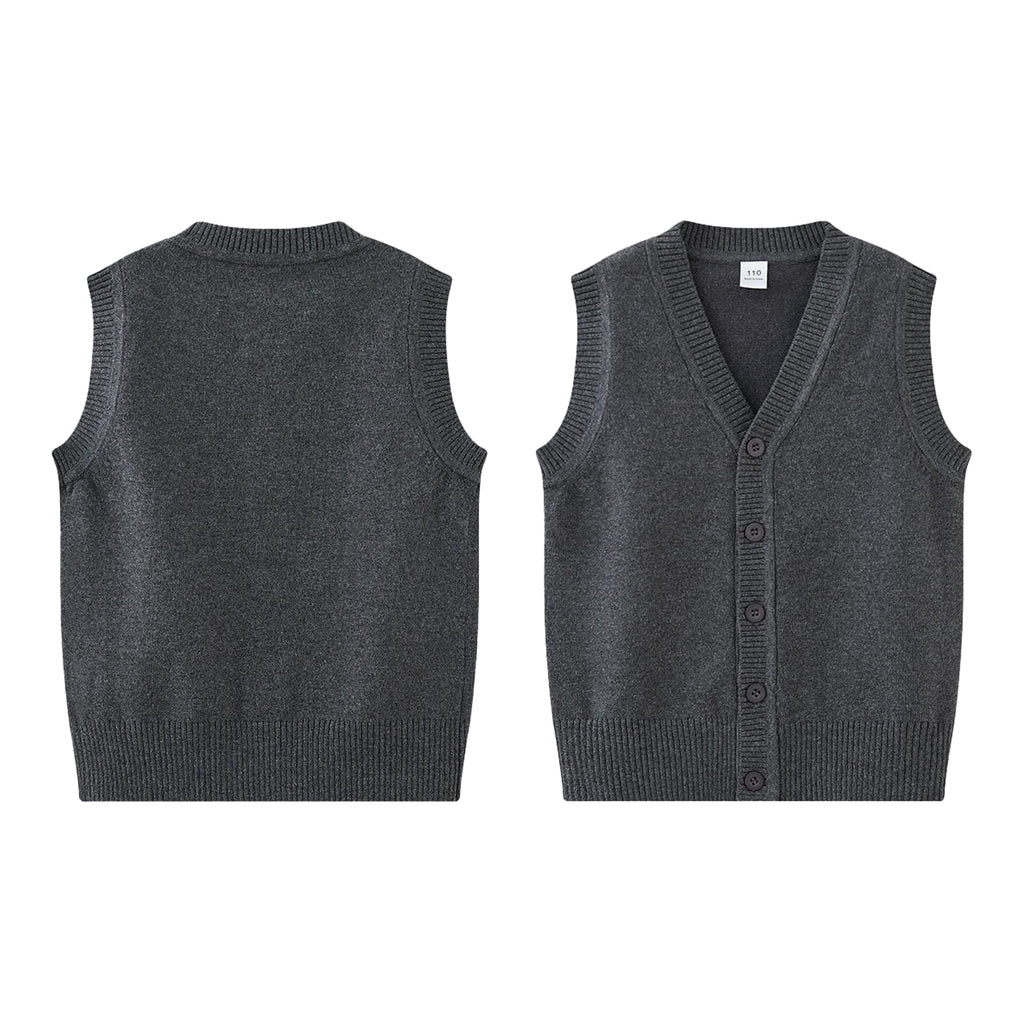 Boys Girls Knitted Vest V-Neck Sleeveless Knitwear Sweater School Uniform Matching Shirt Jumper for Kids