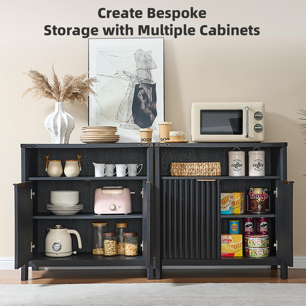 32 Inch Fluted Sideboard Buffet Cabinet, Black Oak