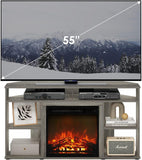 Corner Fireplace TV Stand for TVs up to 55 Inches, Electric Fireplace Entertainment Center with Storage, Grey Finish