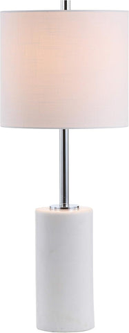 25.5" White Marble and Chrome Modern LED Table Lamp, Minimalist Iron Bedside Lamp Bedroom, White Lin