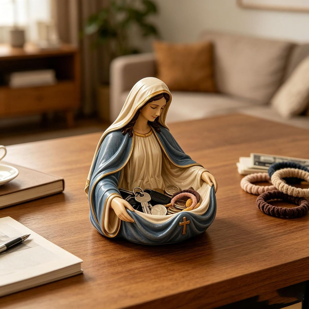 Virgin Mary Catch-All Bowl, Blessed Mother Decorative Key Holder Tray, Religious Catholic Jewelry Dish, Entryway