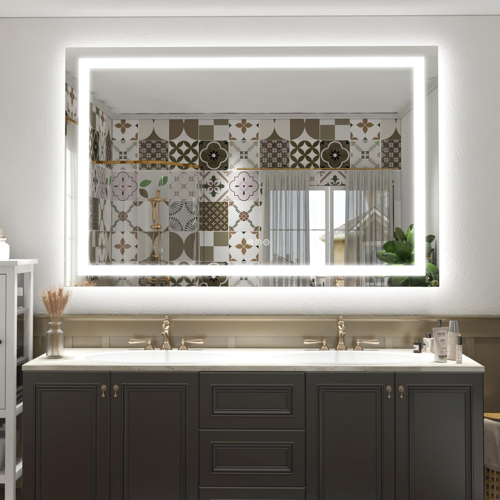 68x48 LED Lighted Bathroom Mirror for Vanity Wall