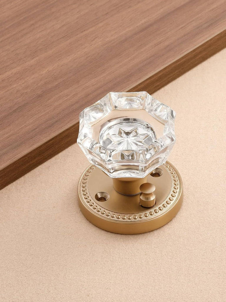 Door Knob Champagne Bronze Privacy Crystal Glass Interior 1 Pack