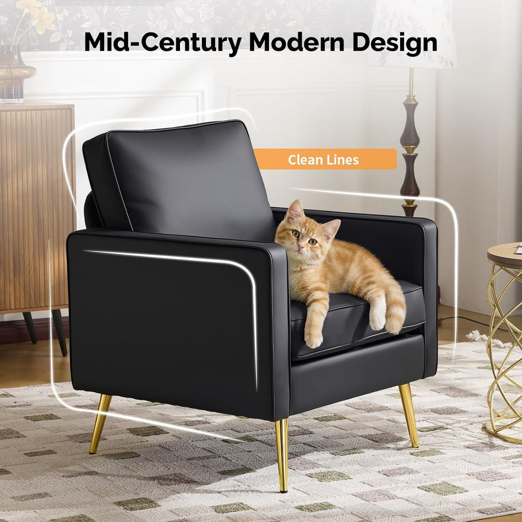 Faux Leather Accent Chairs with Gold Legs - Set of 2