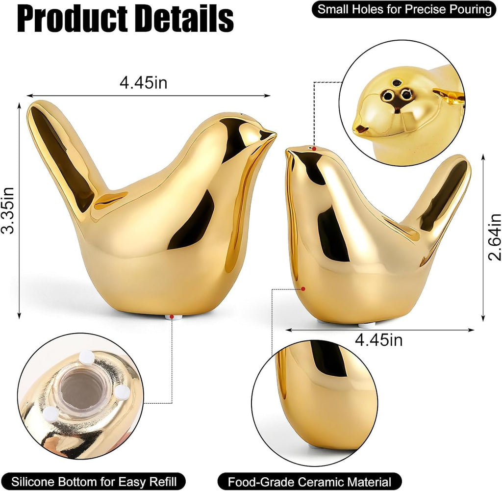 Bird Salt And Pepper Shakers Bird Decor Cute Kitchen Accessories Gold Decor - Set of 2