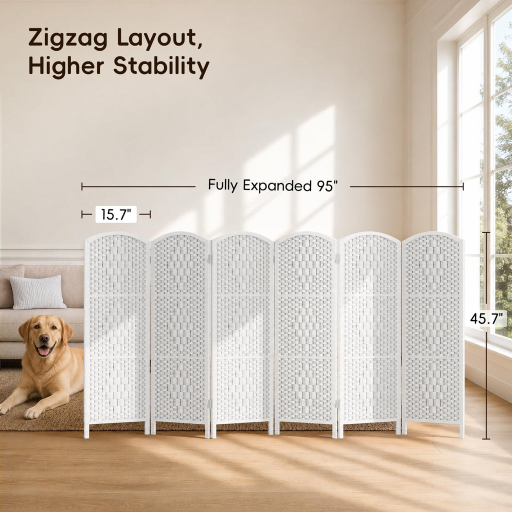 Room Divider, Short Folding Privacy Screen Panel, 6 Panel, White
