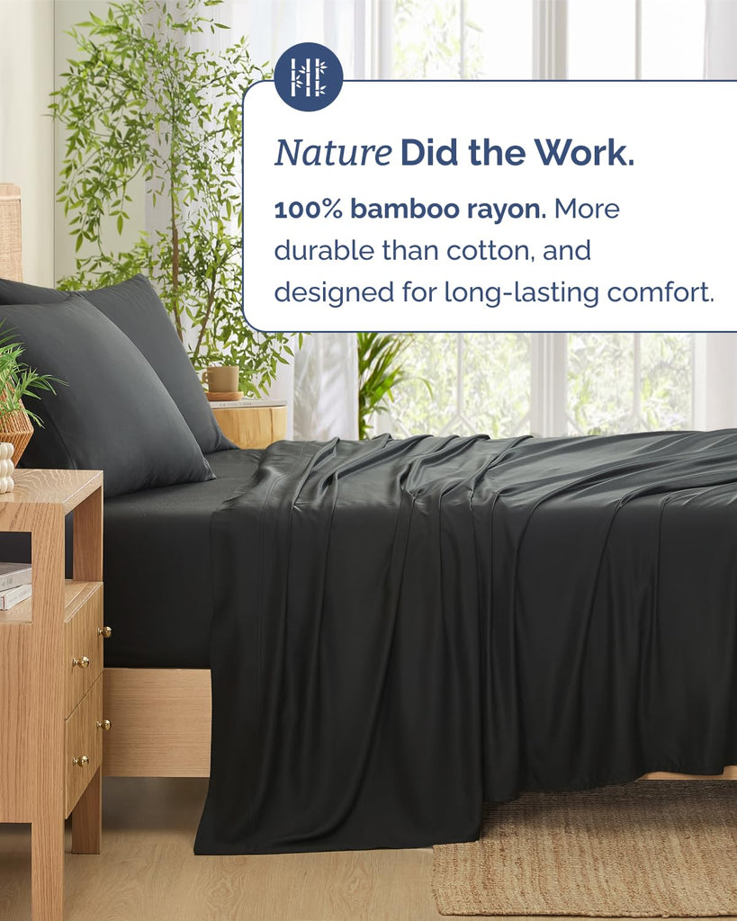 100% Rayon Derived from Bamboo - Bed Sheets Set Queen Size - Black