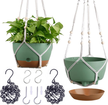 8 Inch Macrame Self Watering Hanging Planters for Indoor/Outdoor