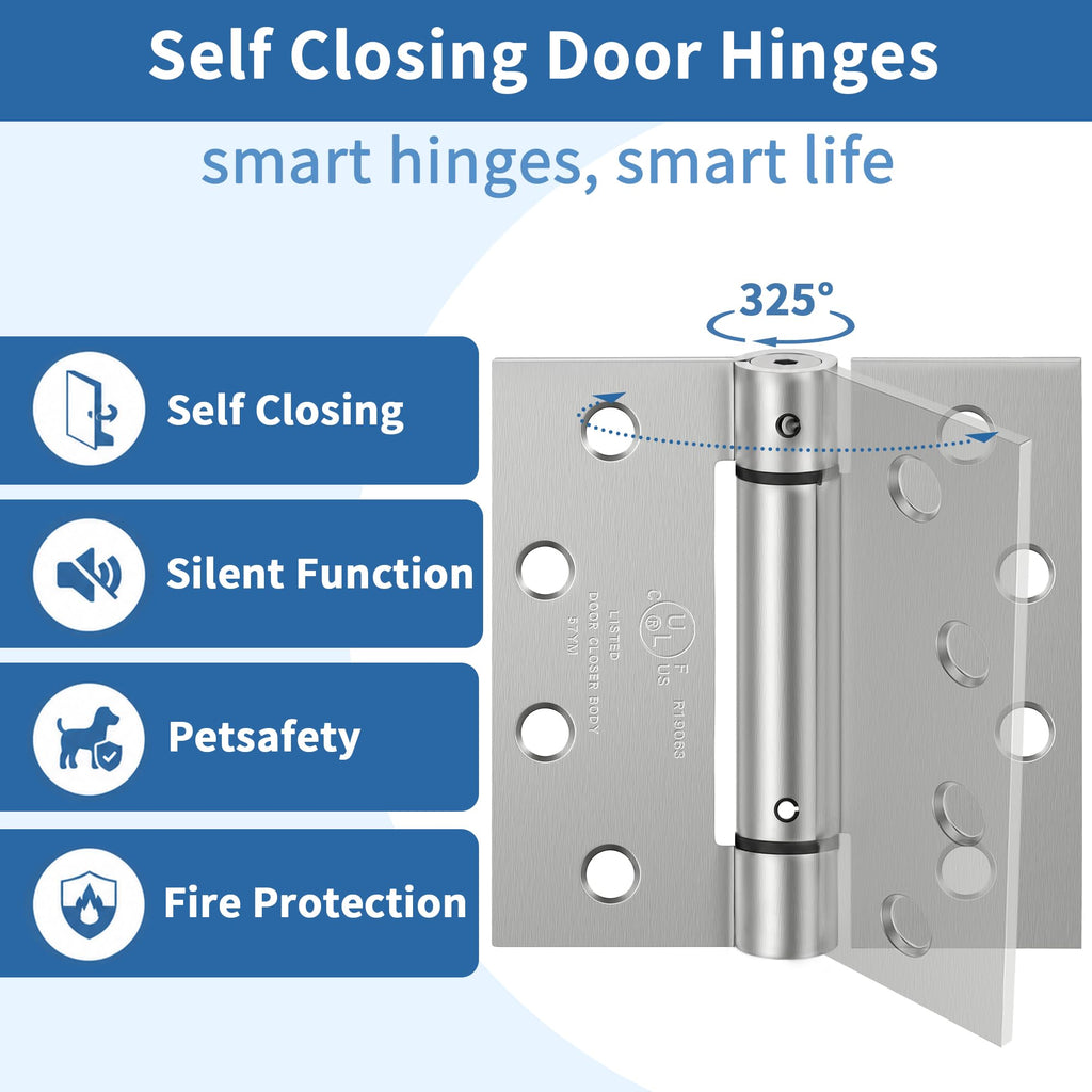 4.5 Inch Self Closing Door Hinges, Square Spring Hinges Self Closing 3 Pack
