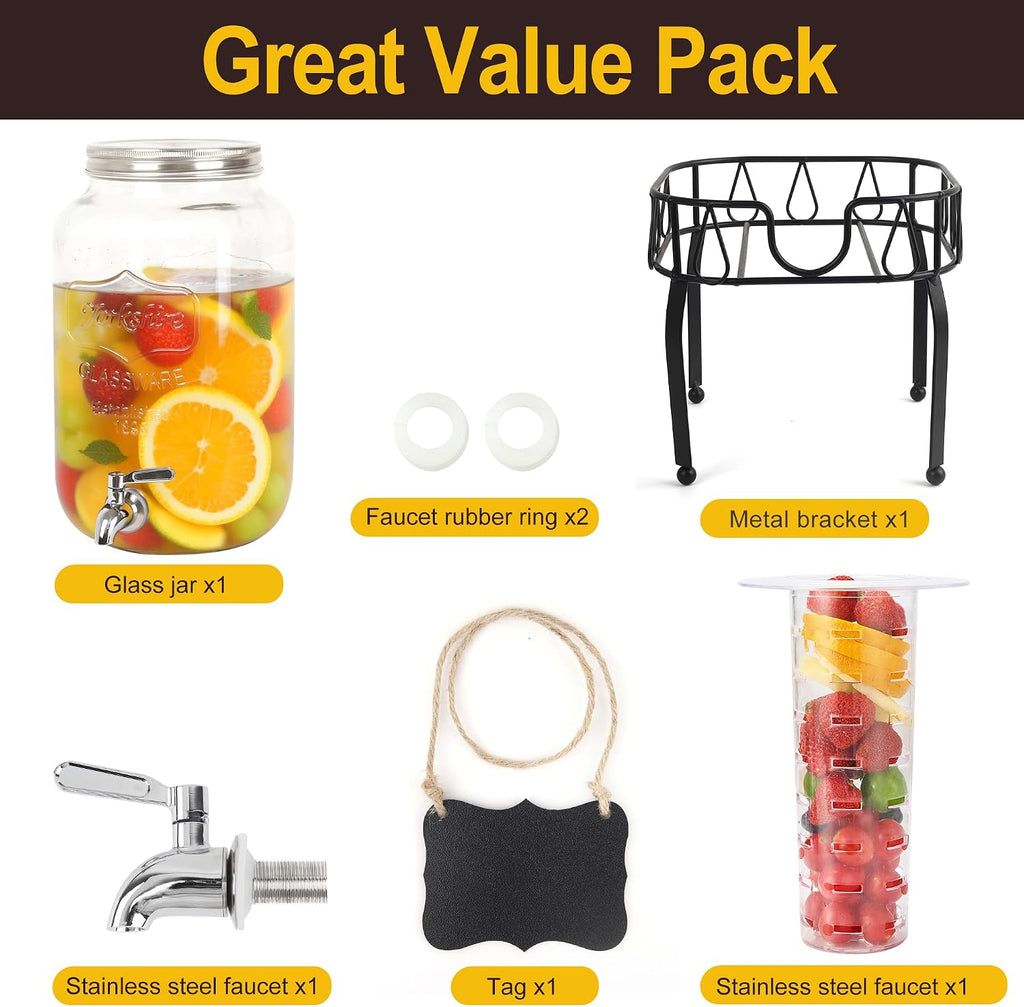For Parties, Beverage Dispenser with Stand, Ice Cylinder and Stainless Steel Spigot 100% Leakproof, Beverage - Set of 2
