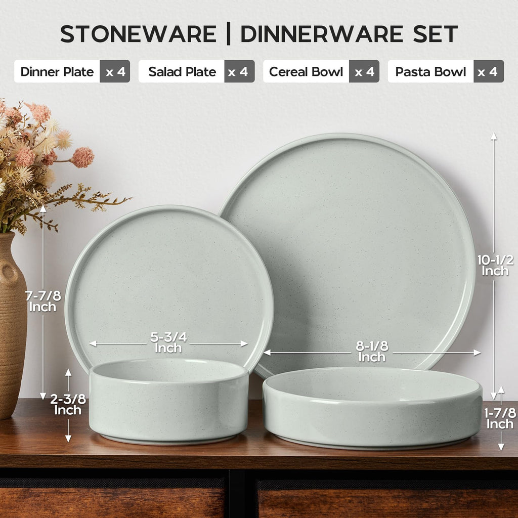 Speckled Dinnerware Set for 4 with Pasta Bowl, 16 Piece Stoneware Plates and Bowls Dishes Set, Microwave & Dishwasher