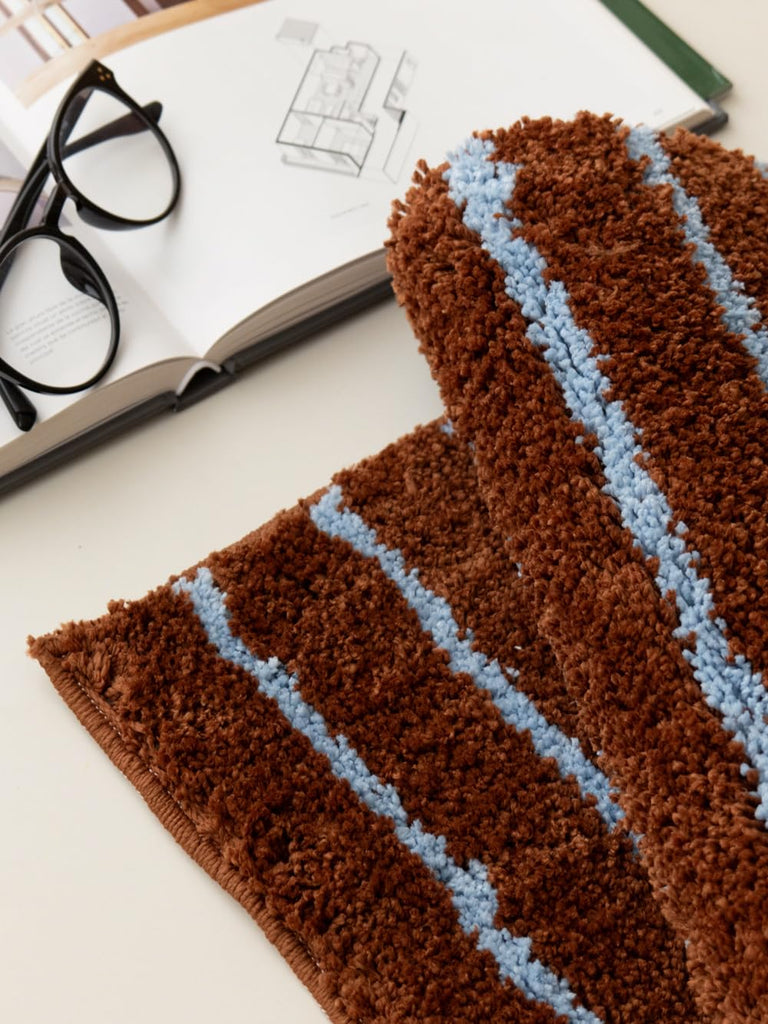 2.5'-Caramel Stripe Small Rug, Bath Mat Machine Wash, TPR Non-Slip
