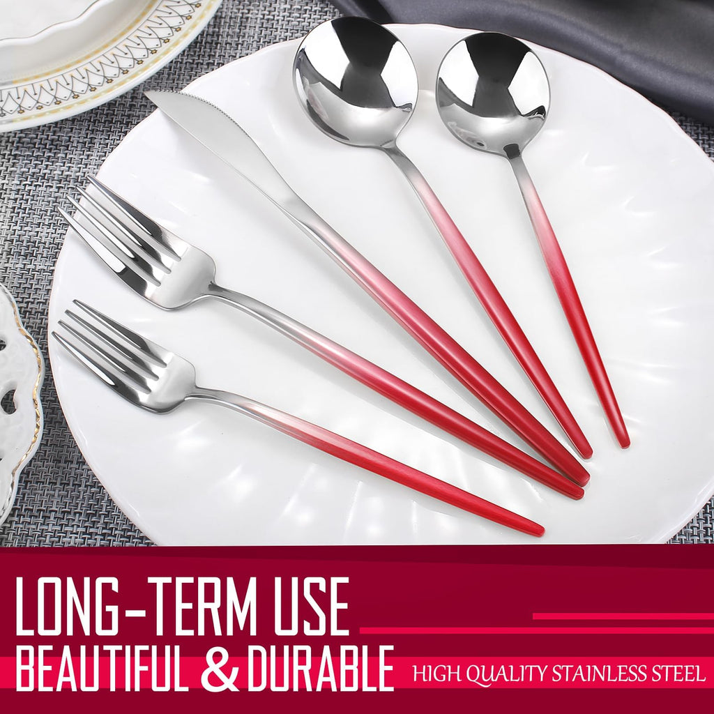 Gradient Red Silverware Set, 20-Piece Stainless Steel Flatware Set, Kitchen Dinnerware Set Service for 4, Include