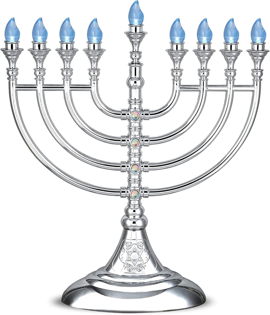 Traditional LED Electric Hanukkah - Battery or USB Powered, Includes Micro USB Cable (Metallic Silver, 6) - Set of 6