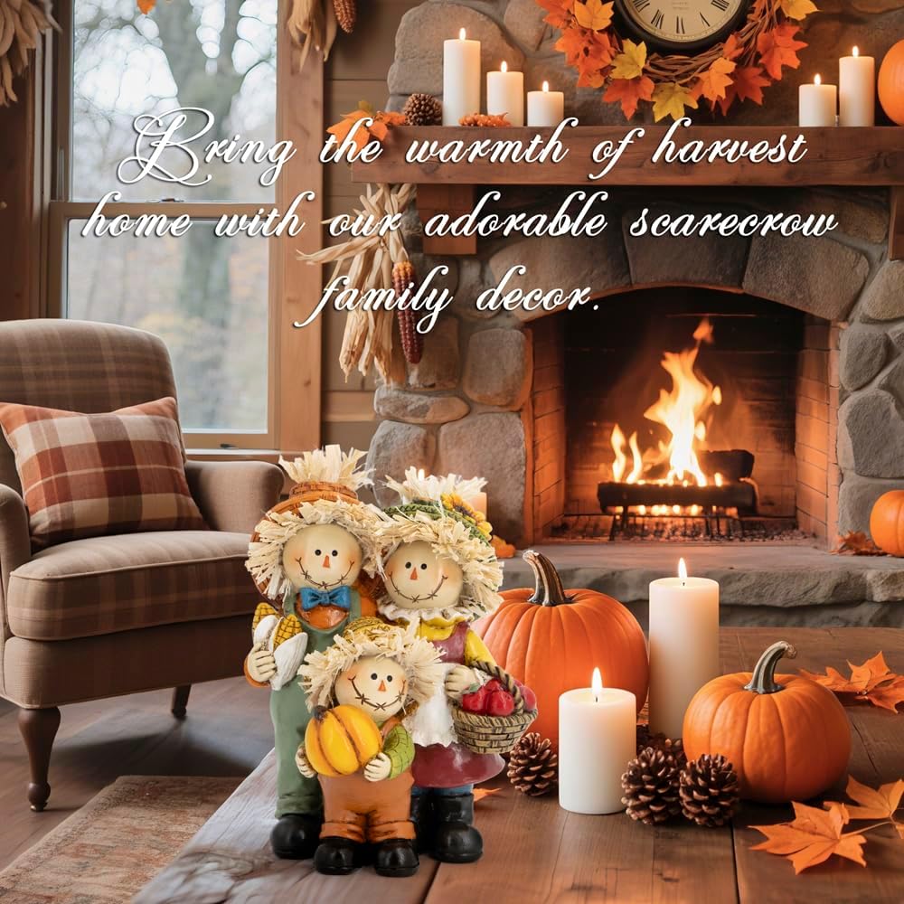 Fall Scarecrow Family Figurine, Autumn Harvest Thanksgiving Decor