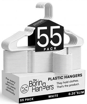 White Plastic Hangers 55 Pack - 10 lb Heavy Duty Plastic Clothes Hangers for Closet - 0.20" Thin, Slim & Space Saving