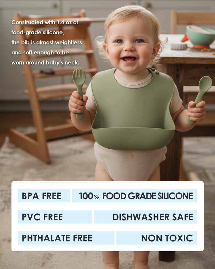 Silicone Baby Bibs Set of 3, BPA-Free Waterproof Feeding Bib