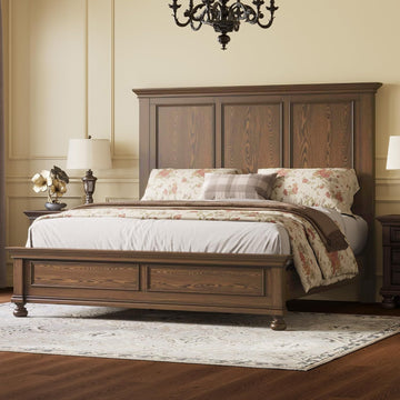 Solid Wood King Bed Frame with 65.2" High Headboard
