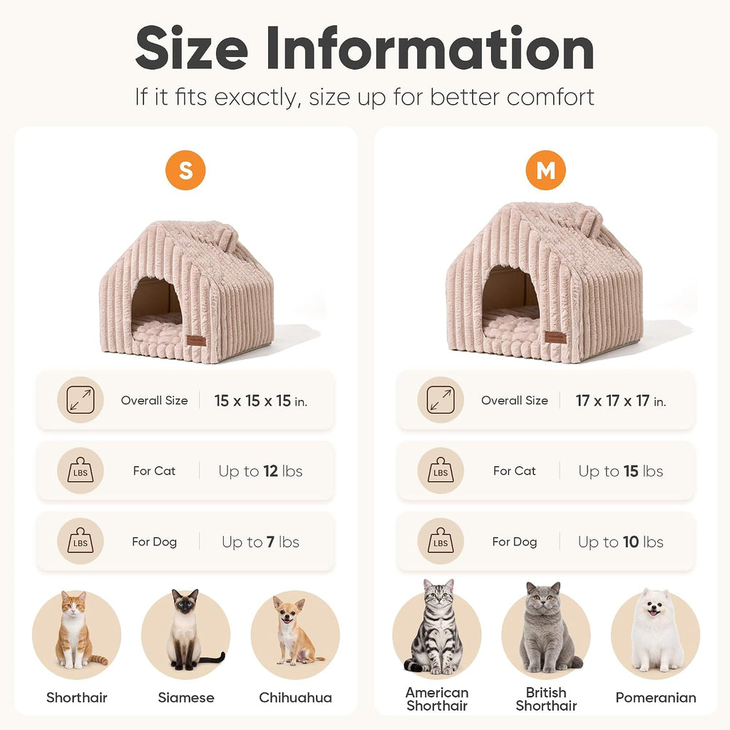 Cat Bed Cave, Enclosed Washable Covered Dog Bed with Support Frame