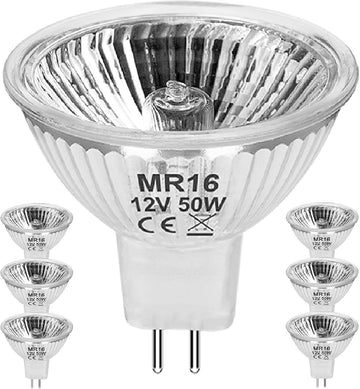 MR16 12V 50W Halogen Light Bulbs 2 Pin, 6 Pack MR16 Halogen Bulb 50W GU5.3 Base Dimmable Indoor Outdoor Flood Halogen