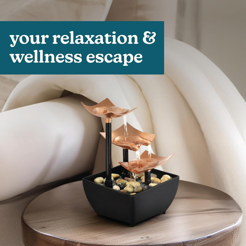 Tabletop Water Fountain, 3 Tier Indoor Waterfall Fountain with Natural River Rocks, Quiet Pump for Relaxation, Zen
