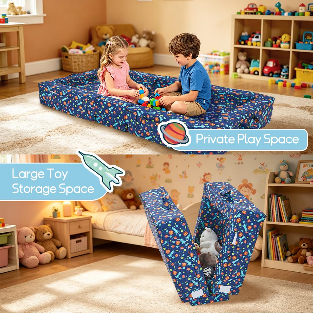 Toddler Travel Bed, Foldable Kid Floor Bed with Washable Cover
