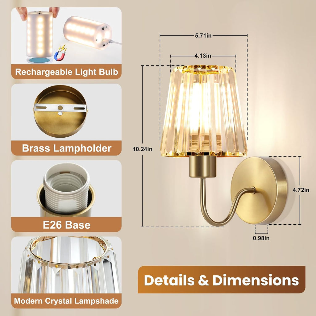 Wireless Sconces Wall Decor Set of 2，Rechargeable Battery Operated Wall Sconce with Remote, 15 Color Dimmable Wall