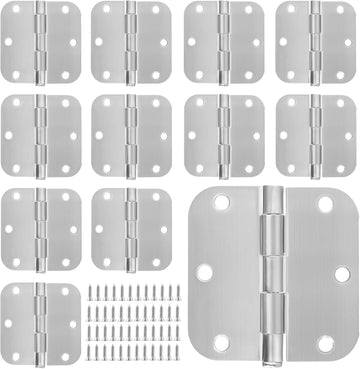 12 Pack 3.5 Inch Stainless Steel Door Hinges, Heavy Duty Brushed Nickel Door Hinges, Non-Removable Pin