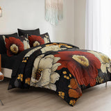 Xruibed Black Floral Comforter Set Queen 7 Pieces Bed in a Bag Flower Bedding Sets Lightweight Boho Bed Set with