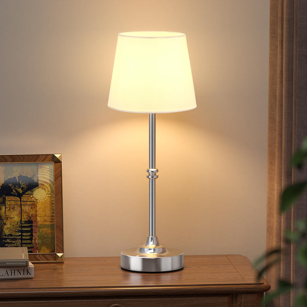 Rechargeable Cordless Table Lamp Silver - 1 Pack 4000mAh Battery Operated Lamp, 3000K Warm Light, Touch Control