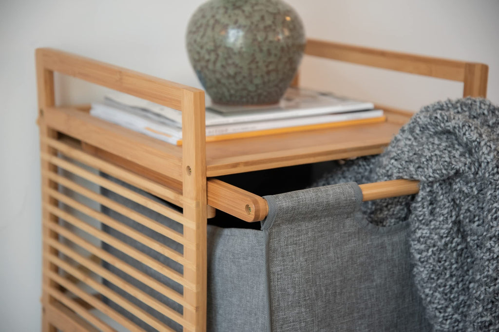 Bahari Side Drawer Modern Bedside Table, Bamboo Polyester, Natural, 40 x 56 x 40 cm