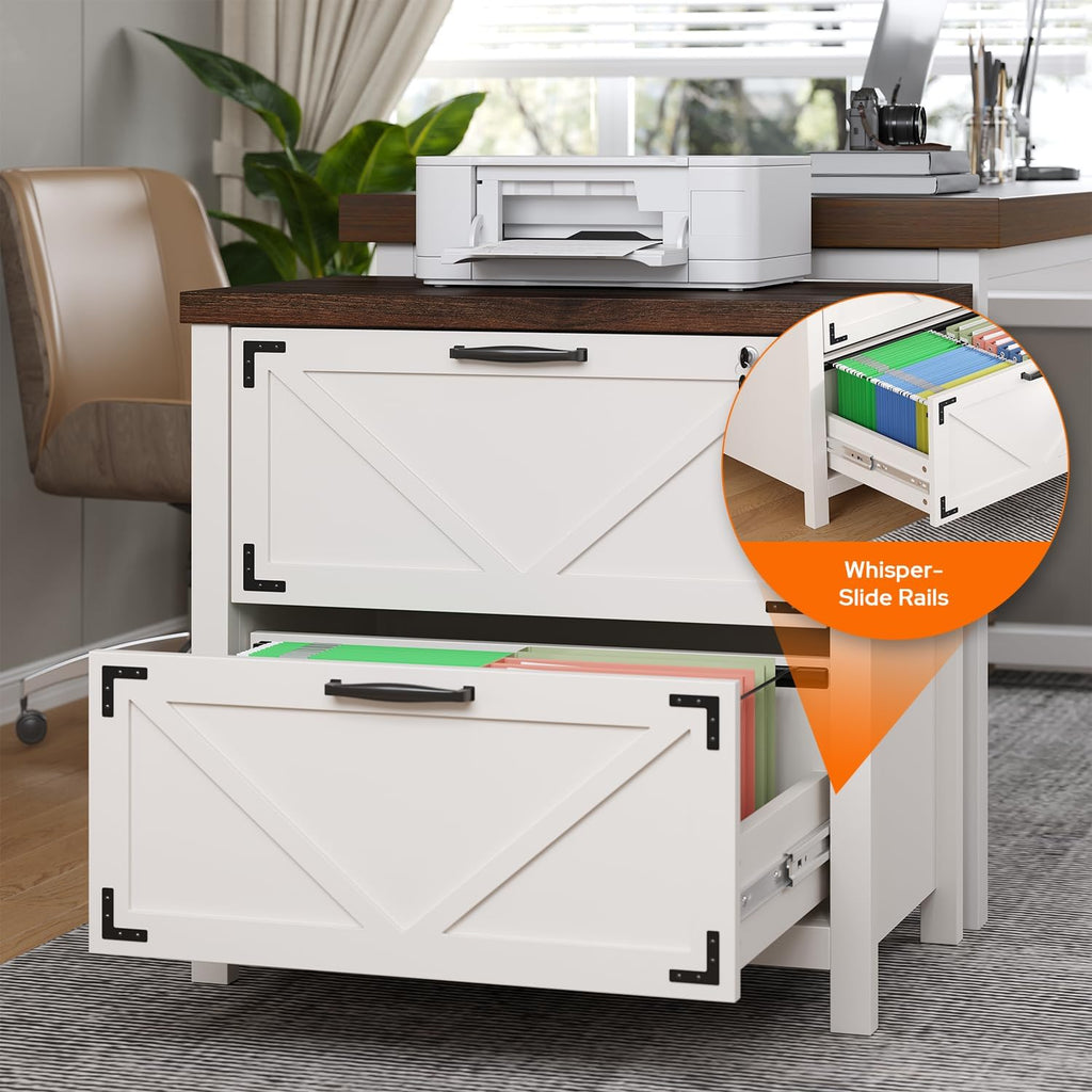2 Drawer File Cabinet with Lock, Wood Filing Cabinets Storage Cabinet for Hanging Files Letter/Legal/F4/A4 Size, White