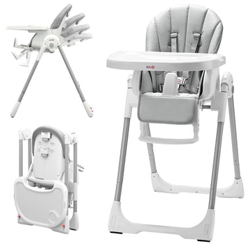 3-in-1 Foldable & Portable Baby High Chair with 2 Lockable Wheels(Grey) | 7 Height & 4 Recline Adjustable High Chairs