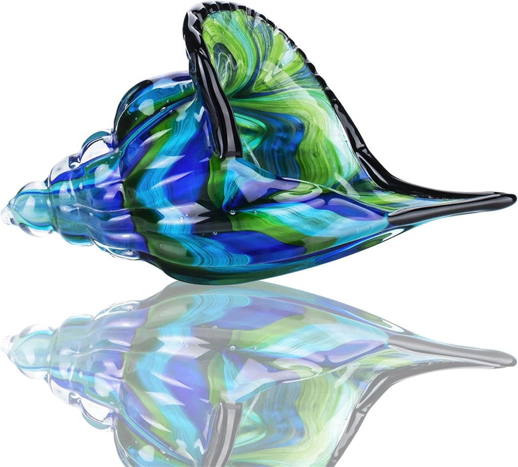 8" Glass Conch Figurines, Hand Blown Seashell Art Glass Sculpture