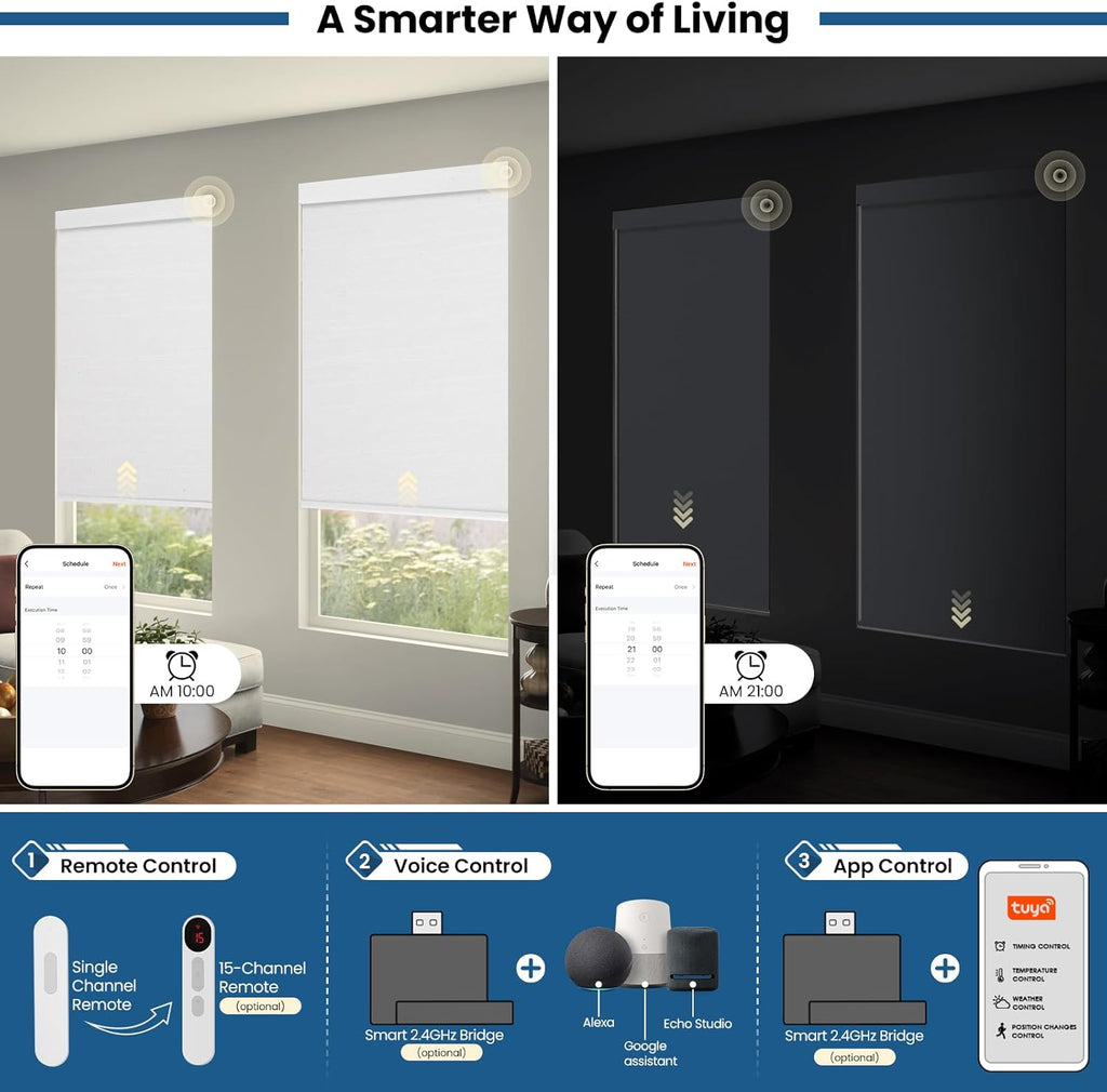 No Drill Motorized Blinds with Remote, Automatic Roller Shades