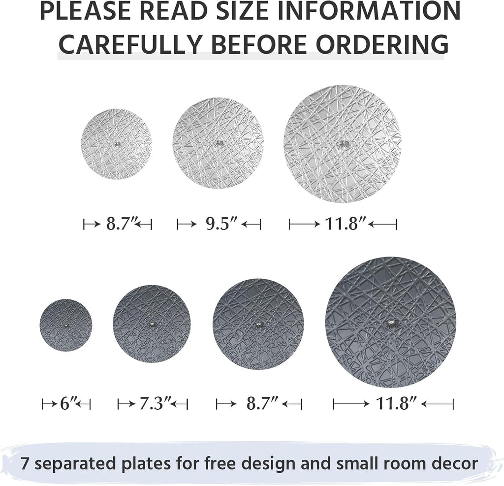 Silver and Gray Metal Wall Art Decor for Modern Living Room Hallway - Set of 7