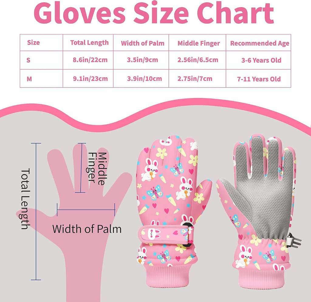 Kids Winter Snow Ski Gloves, Waterproof Cold Weather Insulated Outdoor Snowboard Gloves for Toddler Girls