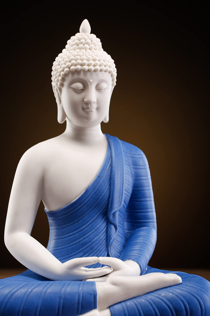 12 inch Ceramic Buddha Statues Decor, Small Buddha Decoration Statue Indoor Outdoor - Blue
