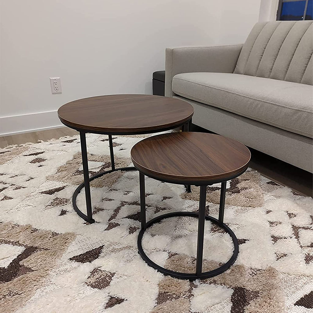 Coffee Nesting Side Round Set of 2 End Top Sturdy Metal Frame Desk Centerpiece Living Room Bedroom Apartment Modern
